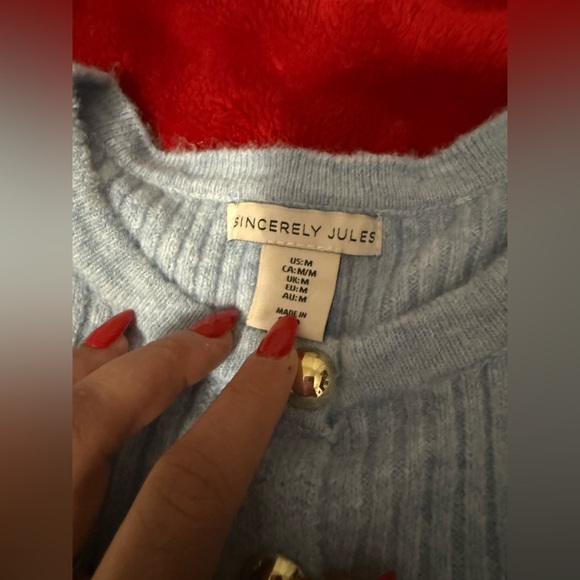 Sincerely Jules Sky Blue Cardigan with Gold Button - Picture 5 of 8